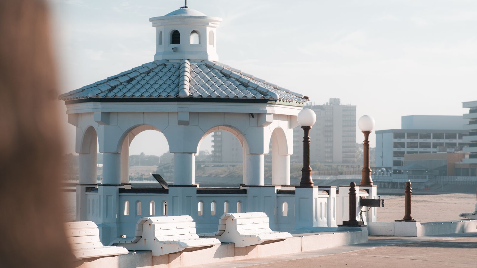 A gazebo on the Corpus Christi bayfront with downtown beyond, an illustrative image for the firm's Corpus Christi service area.