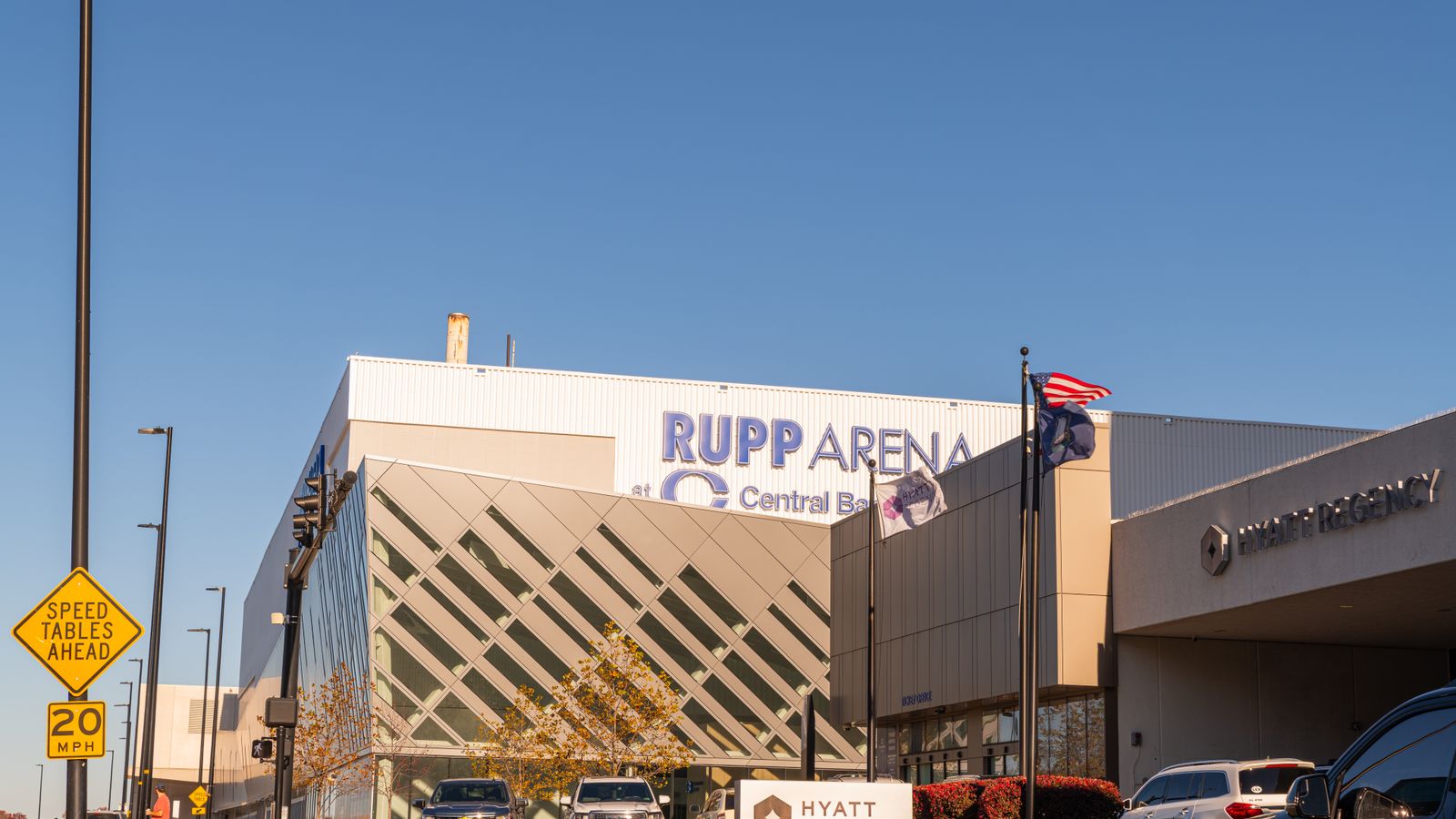 The entrance of Rupp Arena in downtown Lexington under a clear sky, an illustrative image for the firm's Lexington service area.