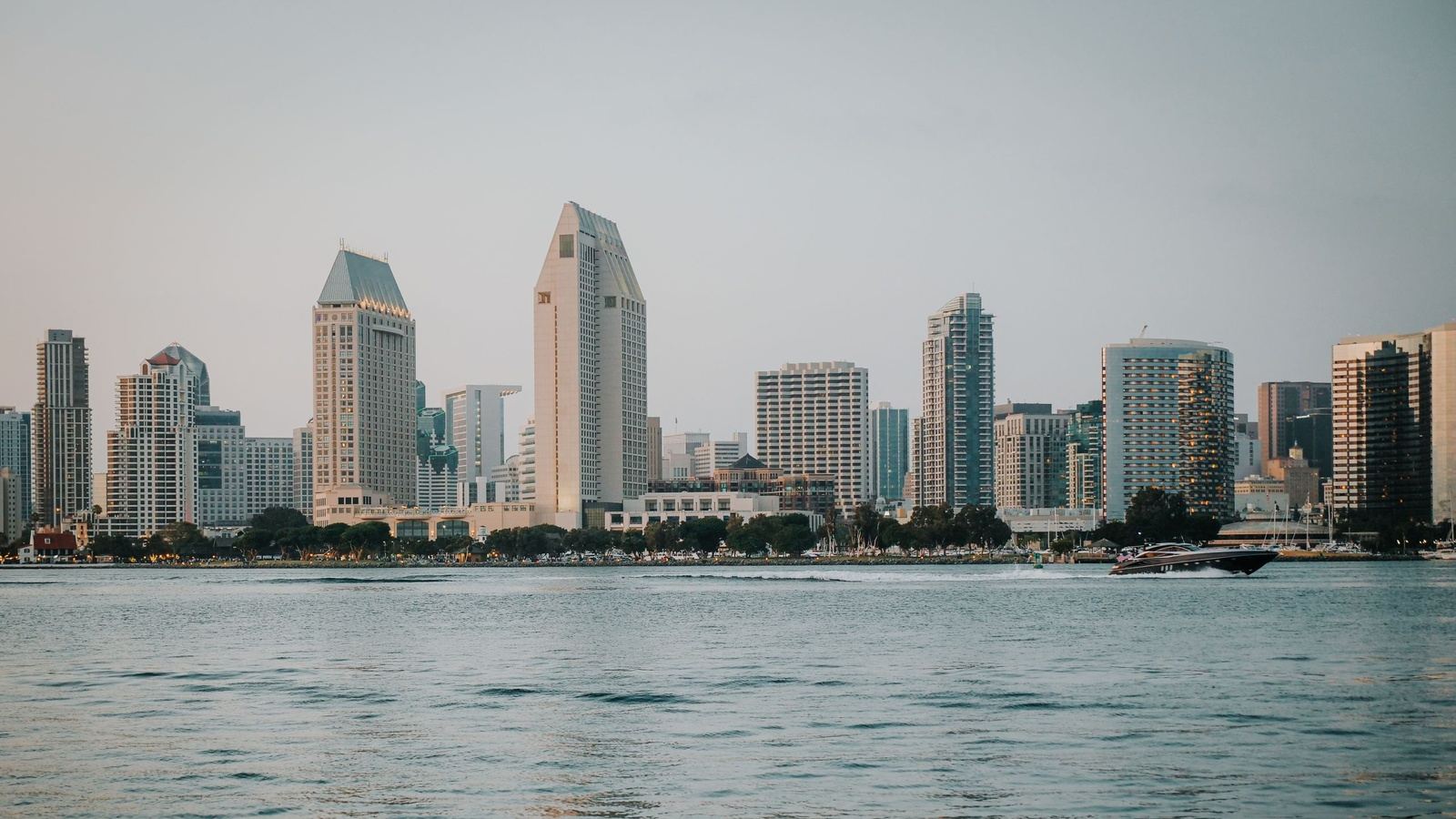 The downtown San Diego skyline seen across the bay at golden hour, an illustrative image for the firm's San Diego service area.